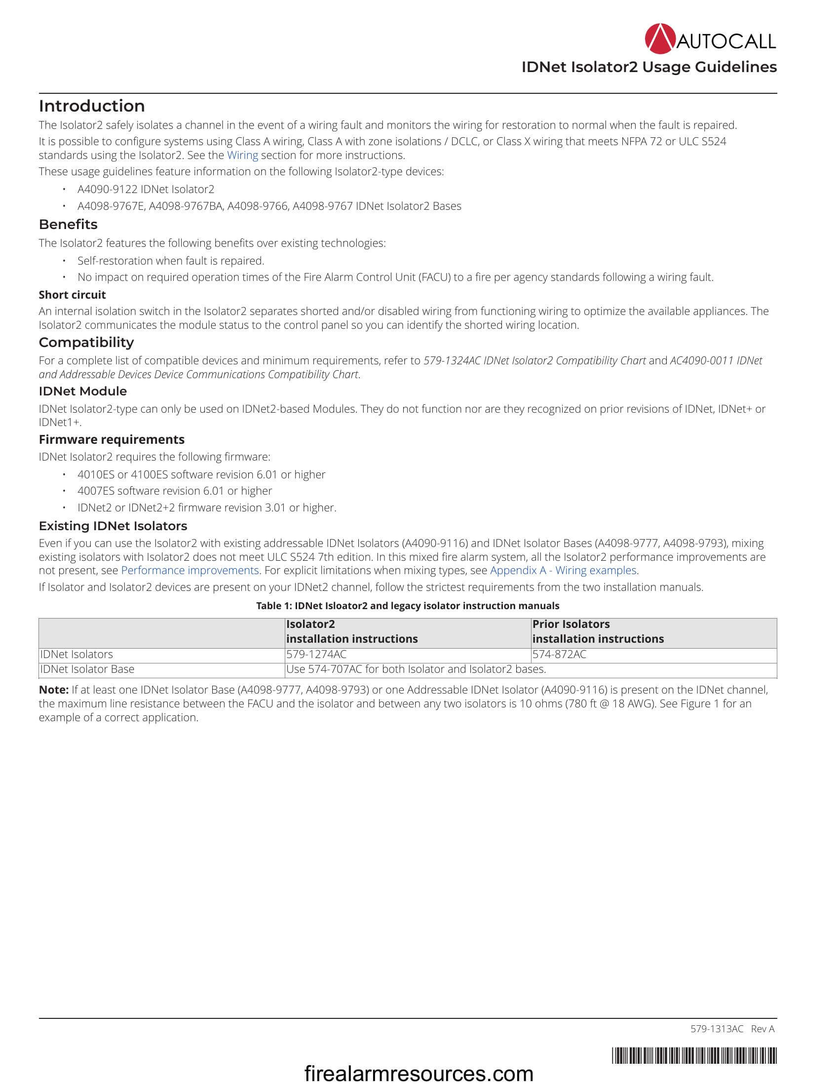 Autocall Isolator2 Compatibility Chart Download fire alarm documents