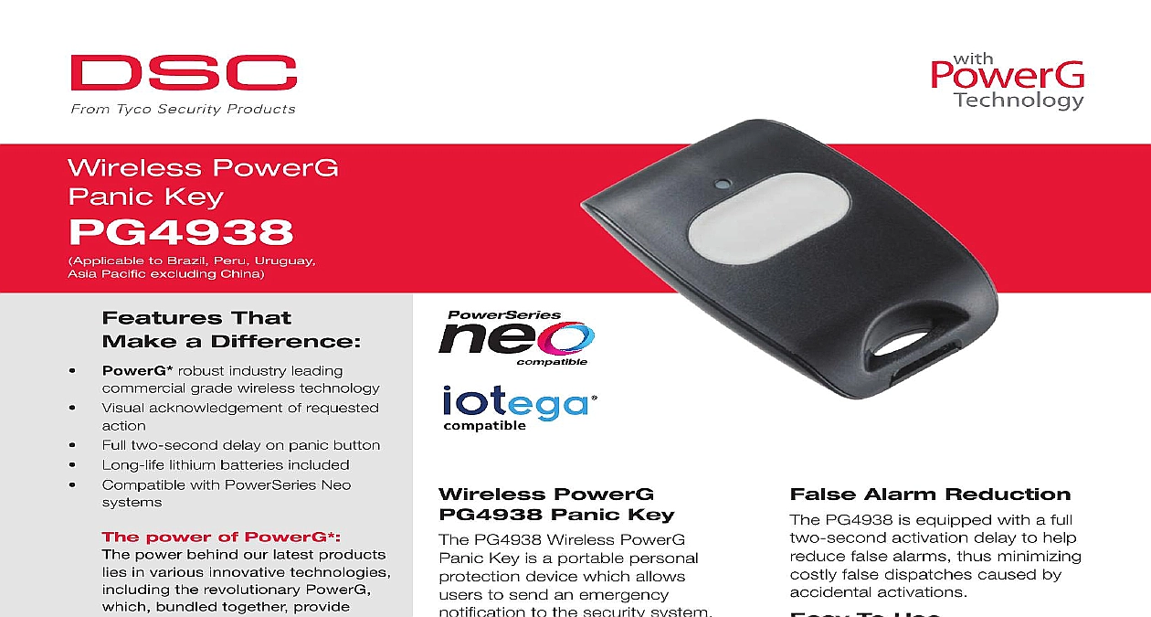 thumbnail image 2 of DSC PG9938 PowerG Wireless Security Panic Key Remote – Control Panels & Keypads 2 of 5