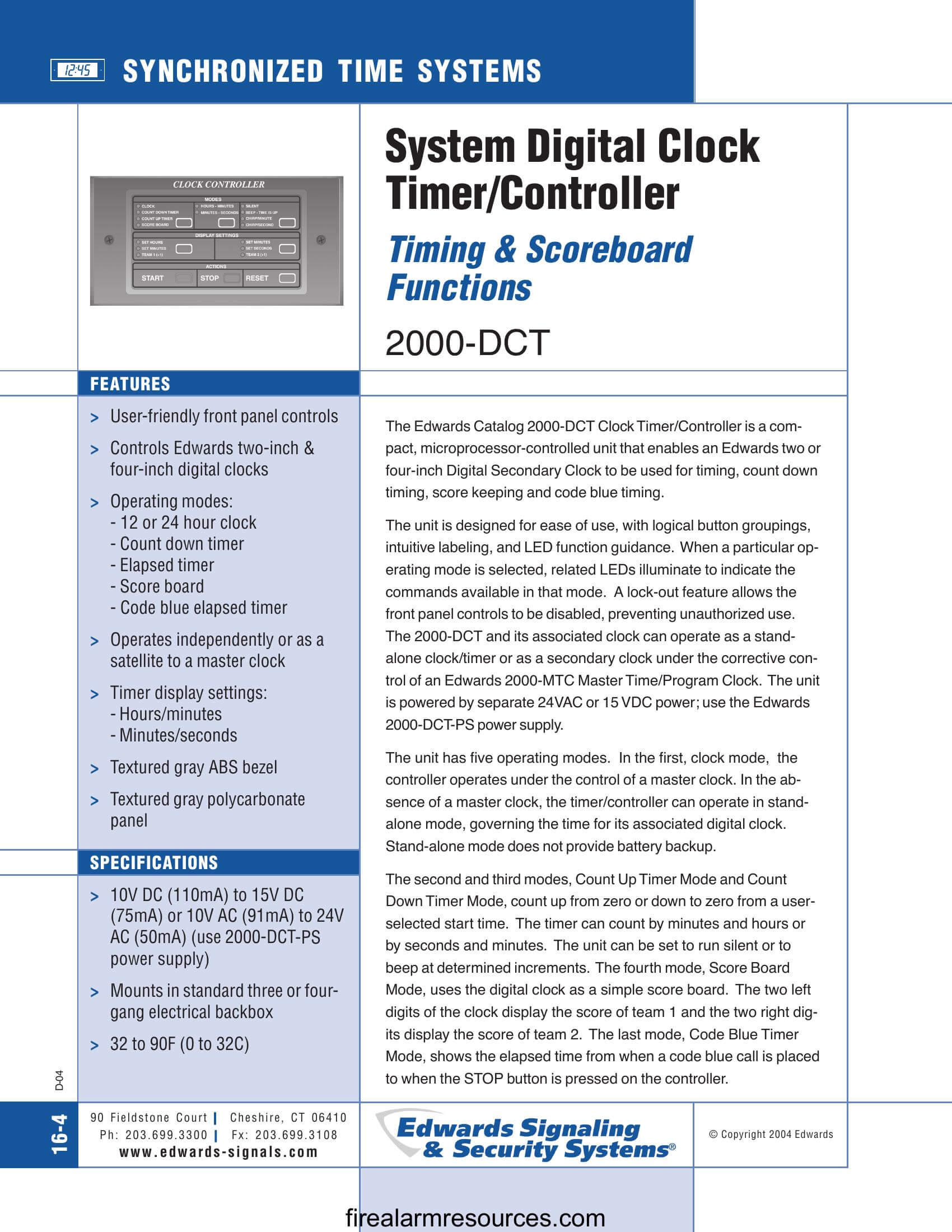 Edwards 2000-DCT Catalog Page | Download fire alarm documents