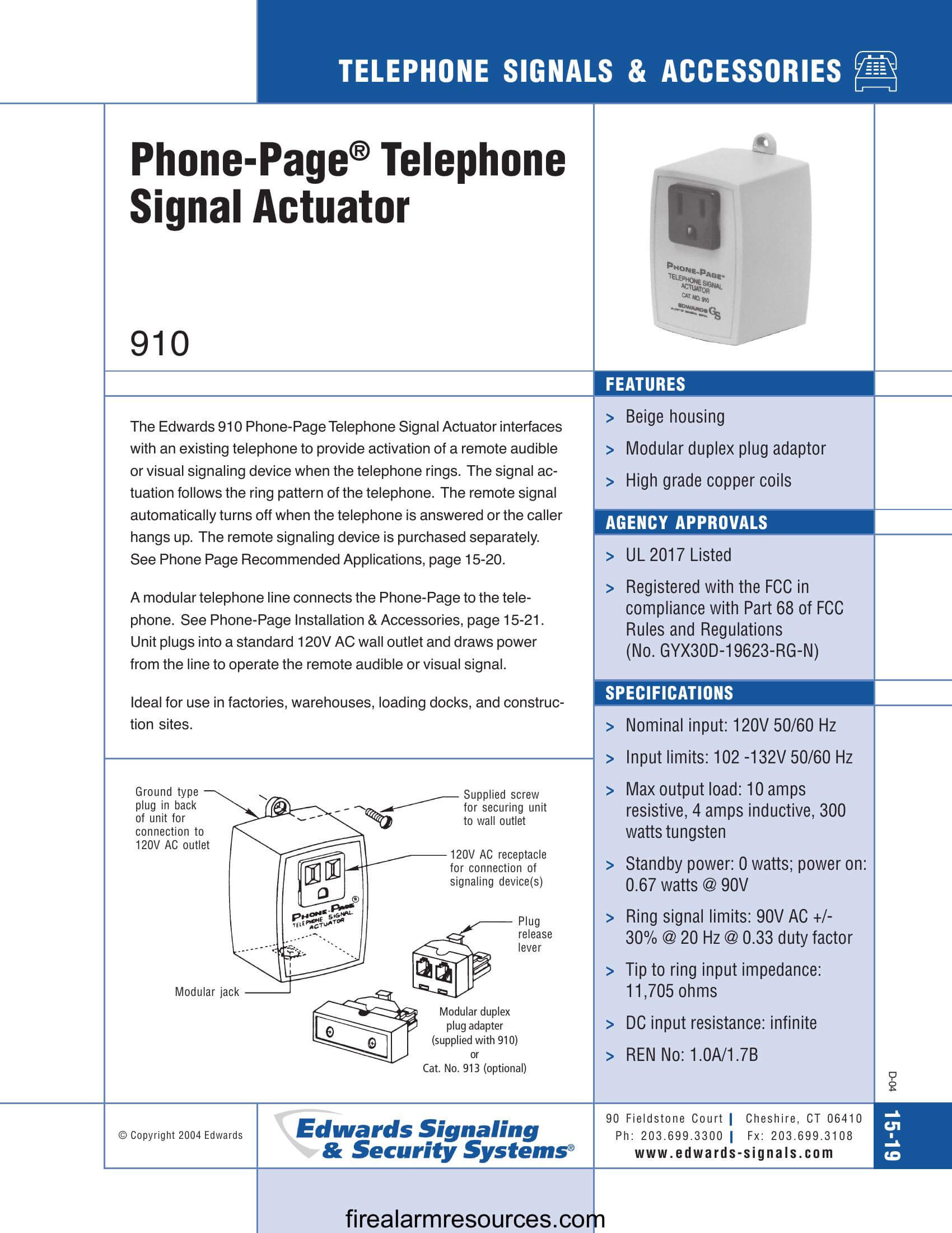 Edwards 910 Catalog Page | Download fire alarm documents