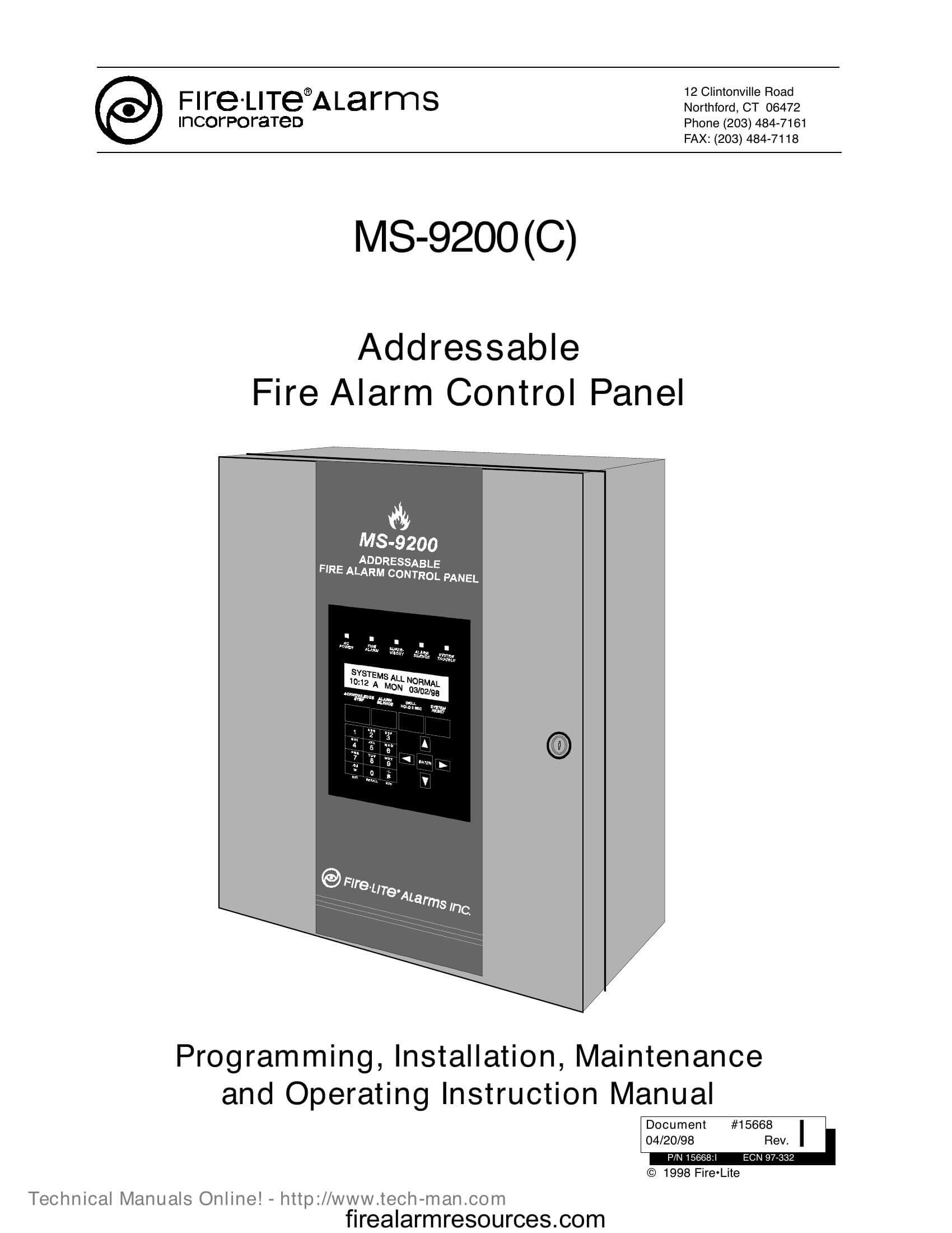 FireLite MS 9200E Addressable Fire Control Panel Export Download