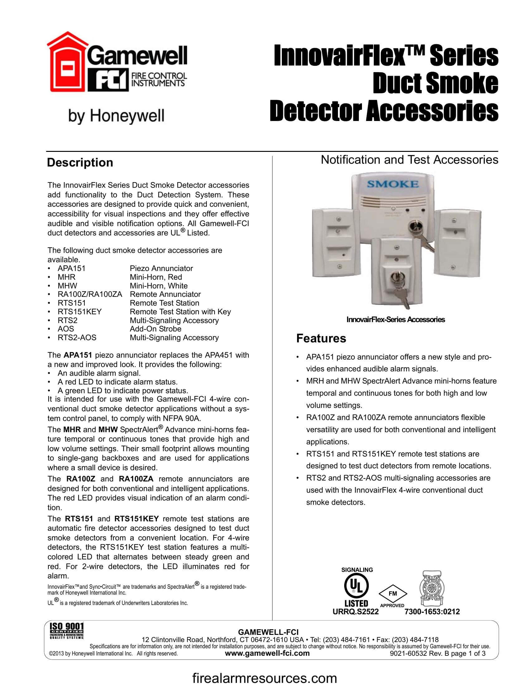 GamewellFCI InnovairFlex D4120 D4120 Duct Smoke Detector Download