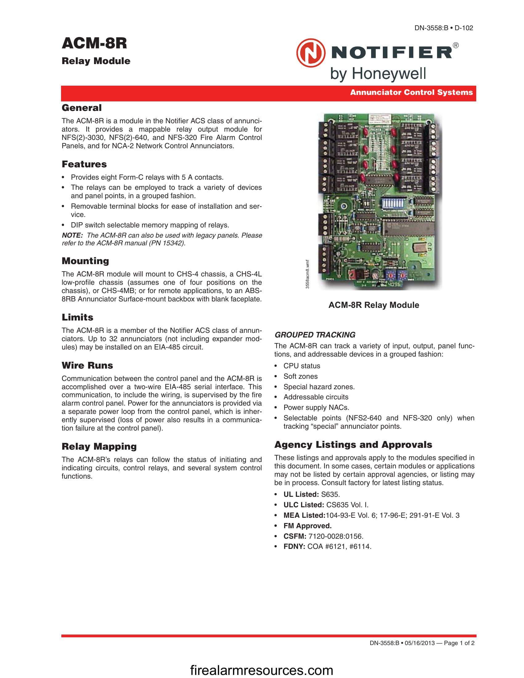 Notifier ACM8R Relay Module Download fire alarm documents