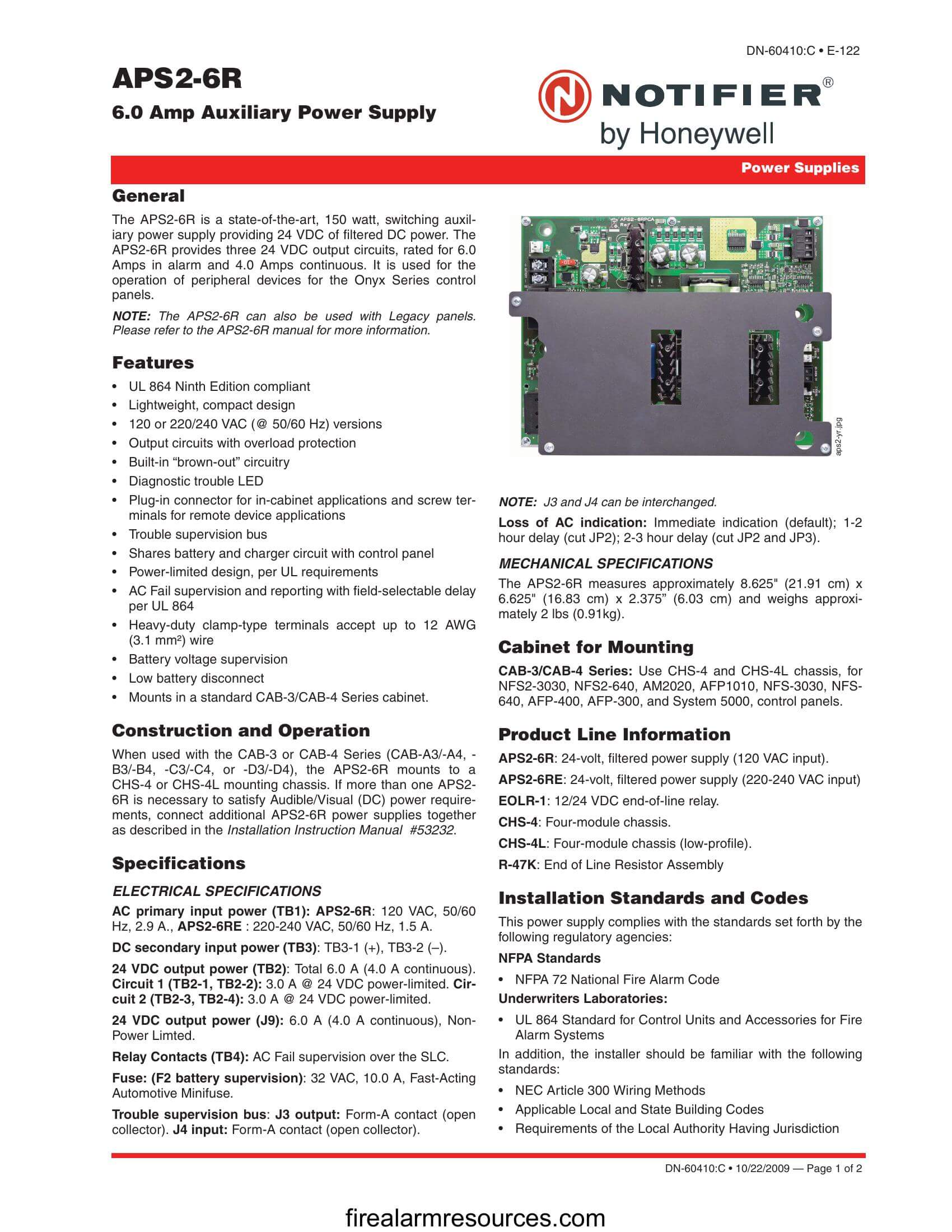 Notifier APS6R Auxiliary Power Supply Download fire alarm documents