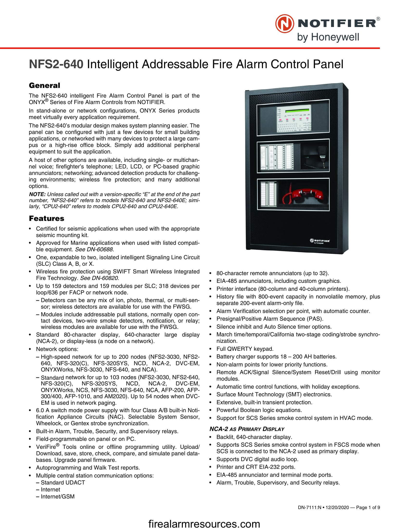 Notifier NFS2640(E) Data Sheet Download fire alarm documents