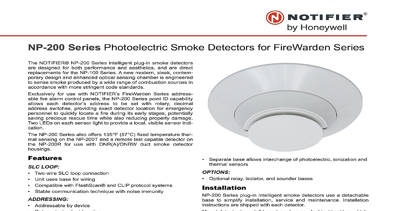 NOTIFIER NP-200 Addressable Photoelectric Smoke Detector – USA Stock