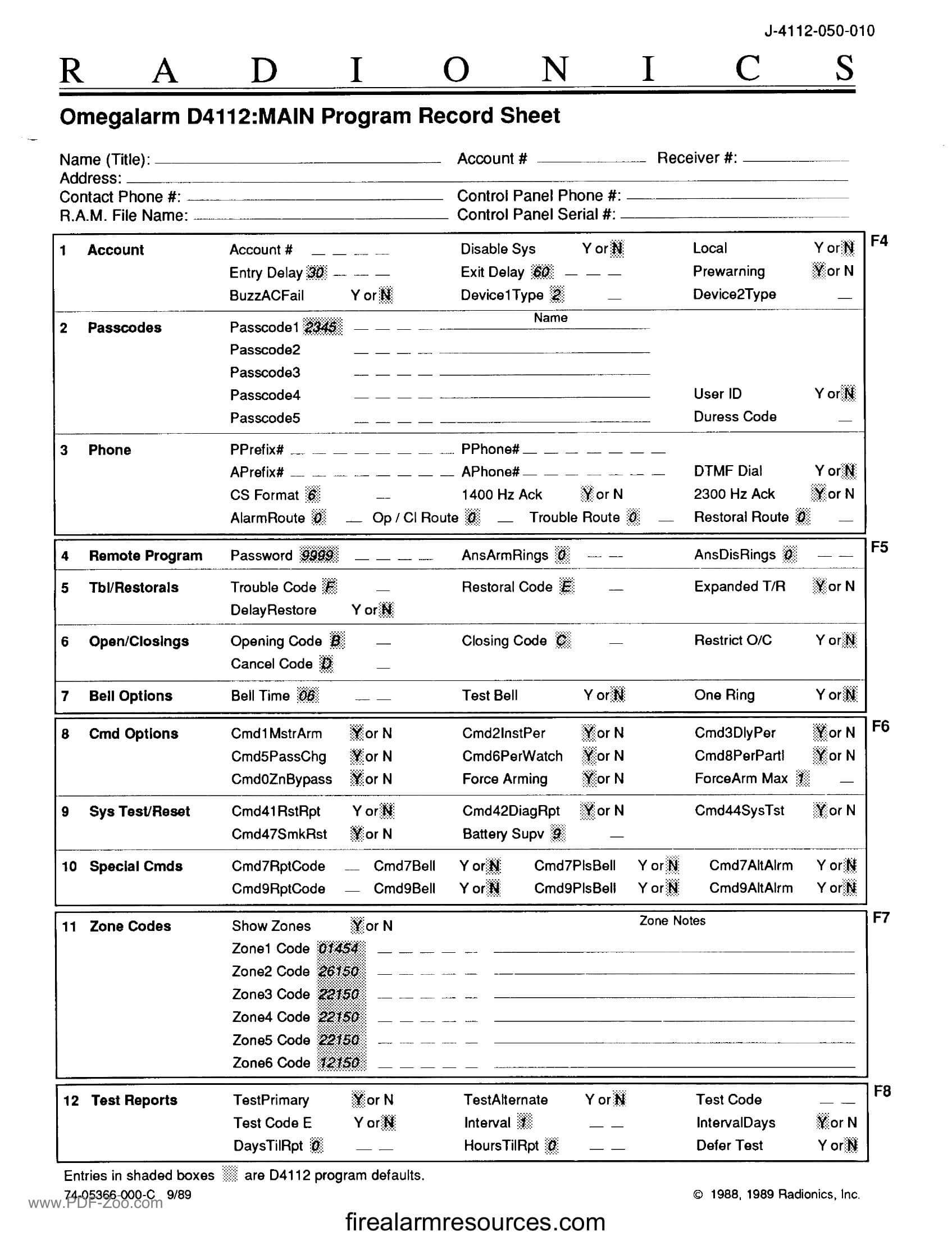 Radionics D7212spec Sheet Download fire alarm documents