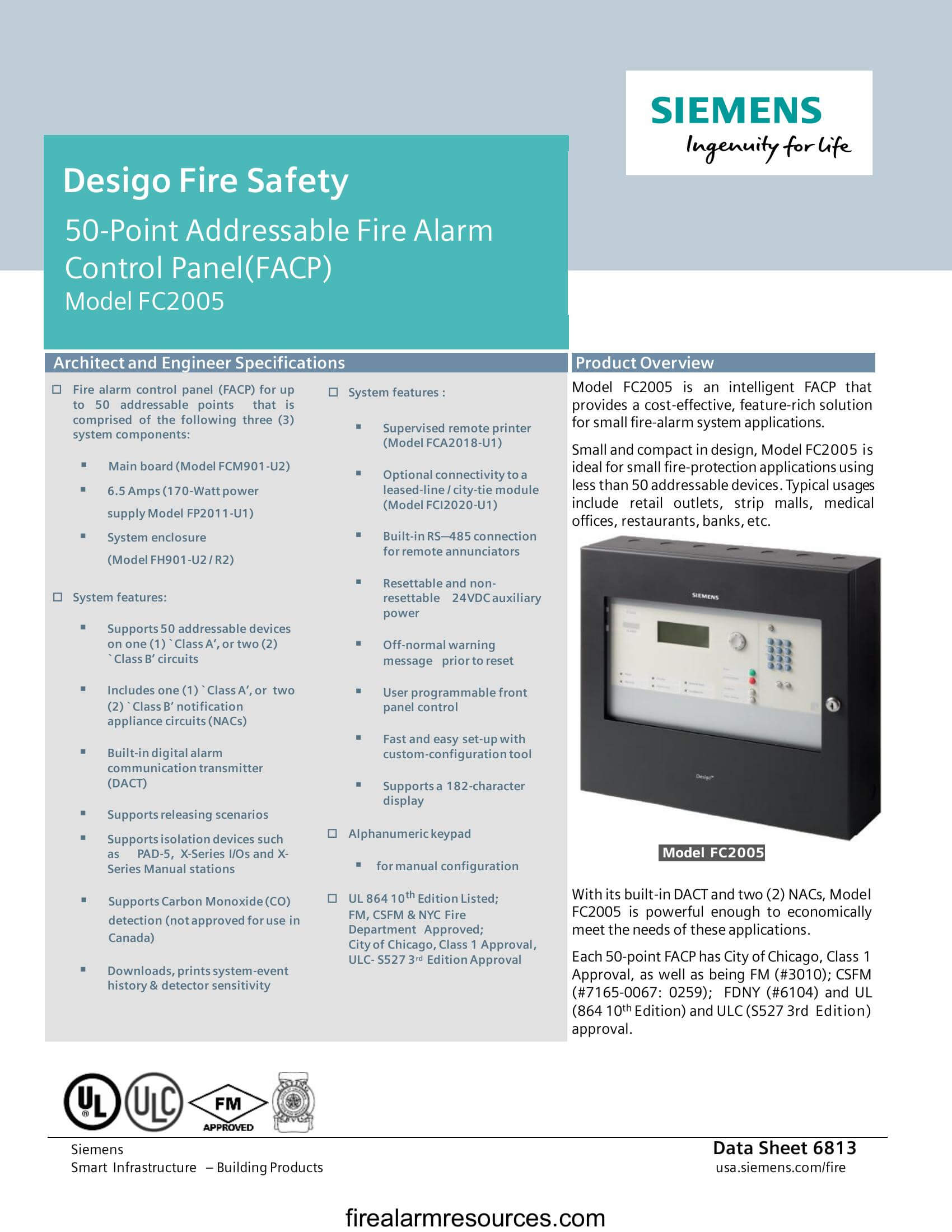 Siemens FC2005 Desigo 50Point Addressable Fire Alarm Con... Download