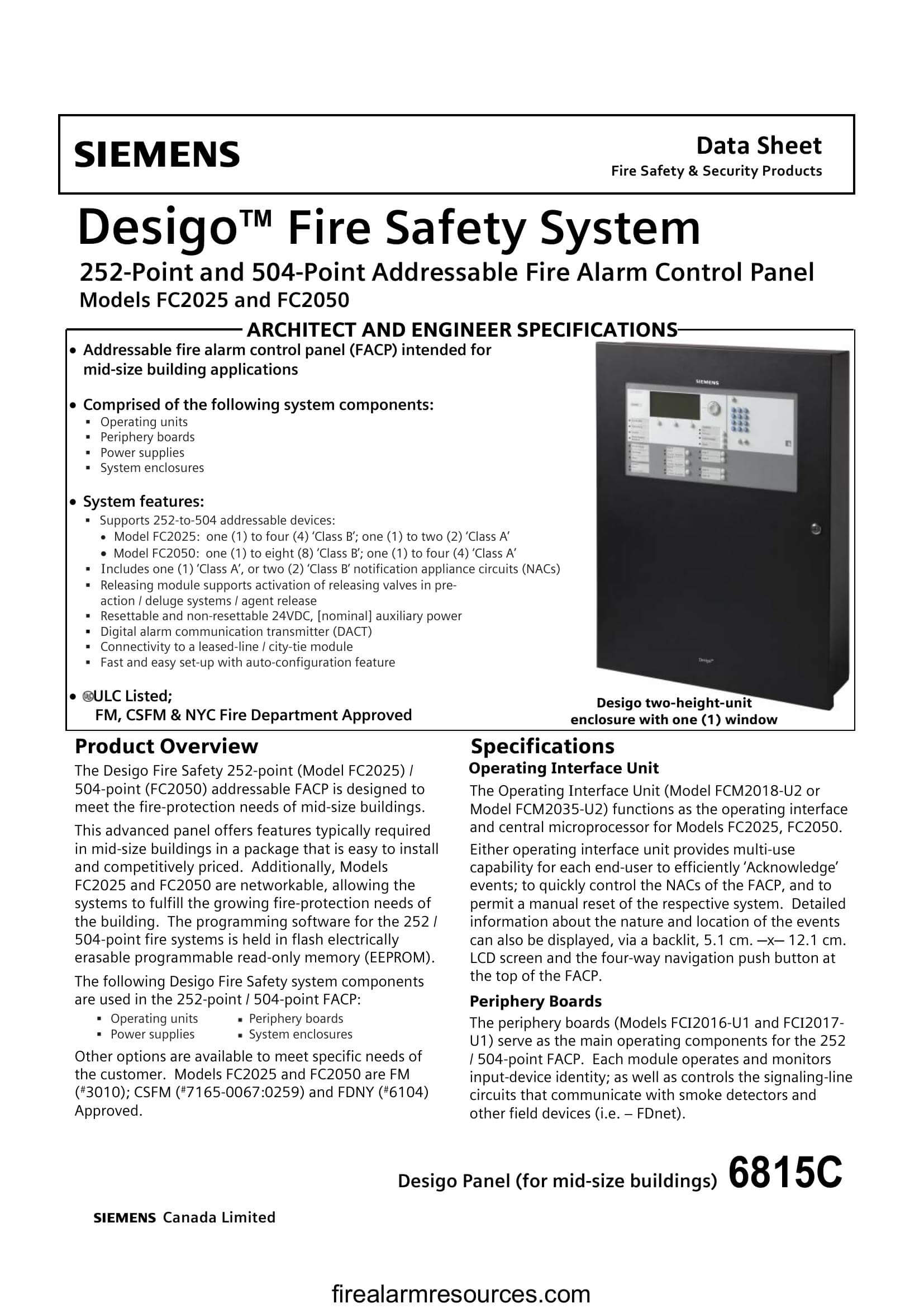 Siemens FC2005 Desigo 50Point Addressable Fire Alarm Con... Download