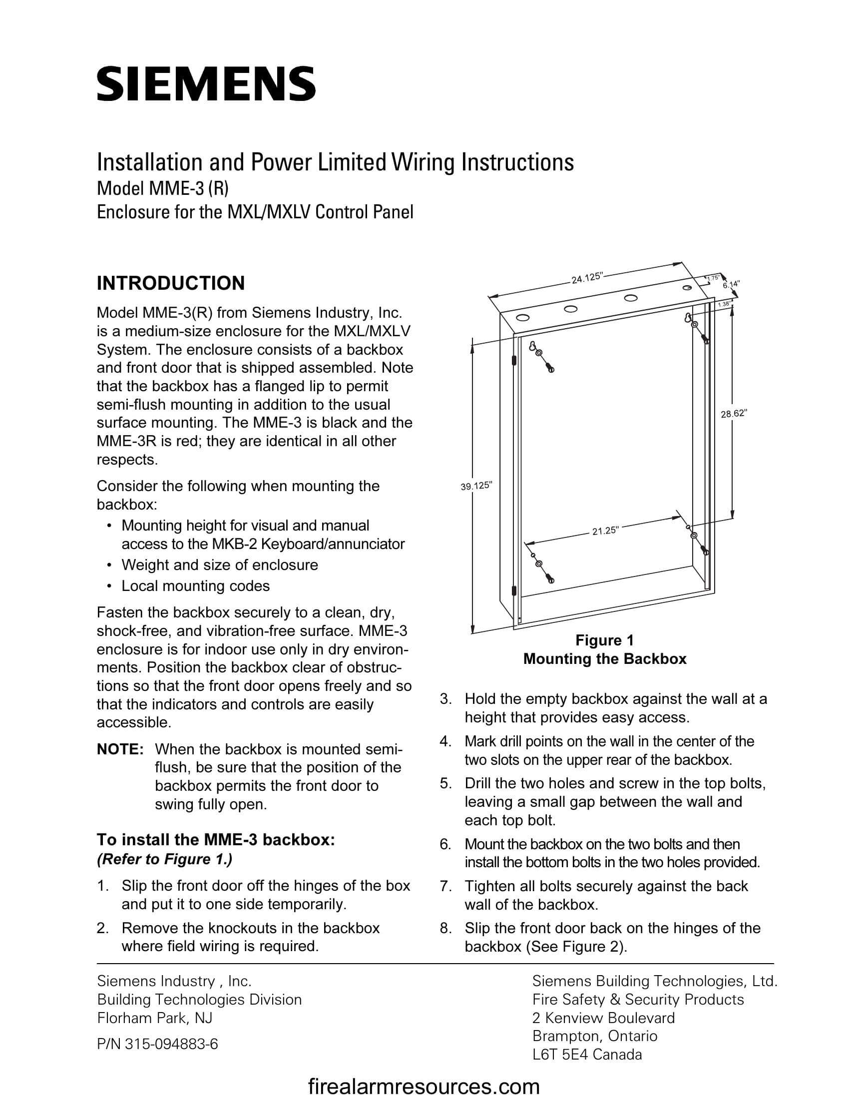 Siemens MLE6 Installation and Power Limited Wiring Instr... Download