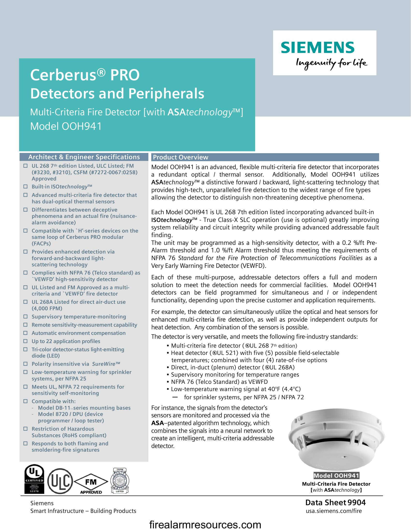 Siemens OOHC941 Multi-Criteria Fire _ CO Detector [with A... | Download ...