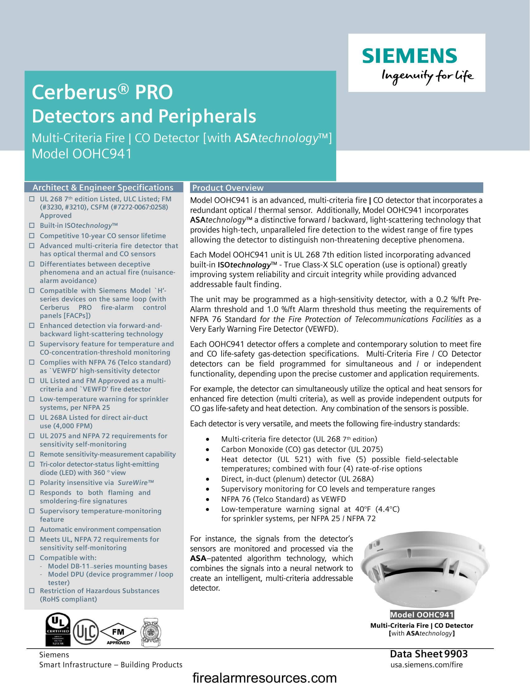 Siemens OOHC941 Multi-Criteria Fire _ CO Detector [with A... | Download ...