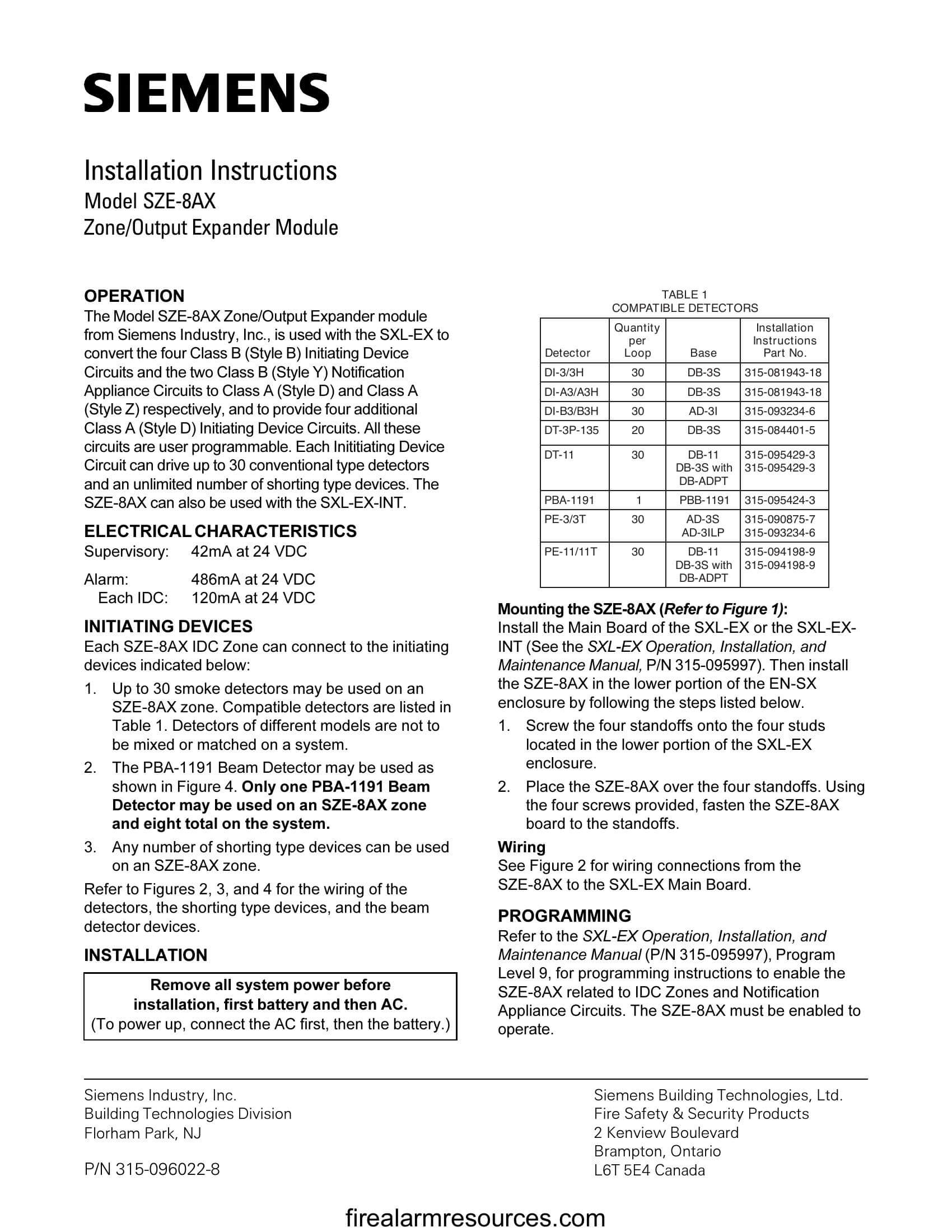 Siemens SZE-4X Zone _ Output Expander Module, Installatio... | Download ...