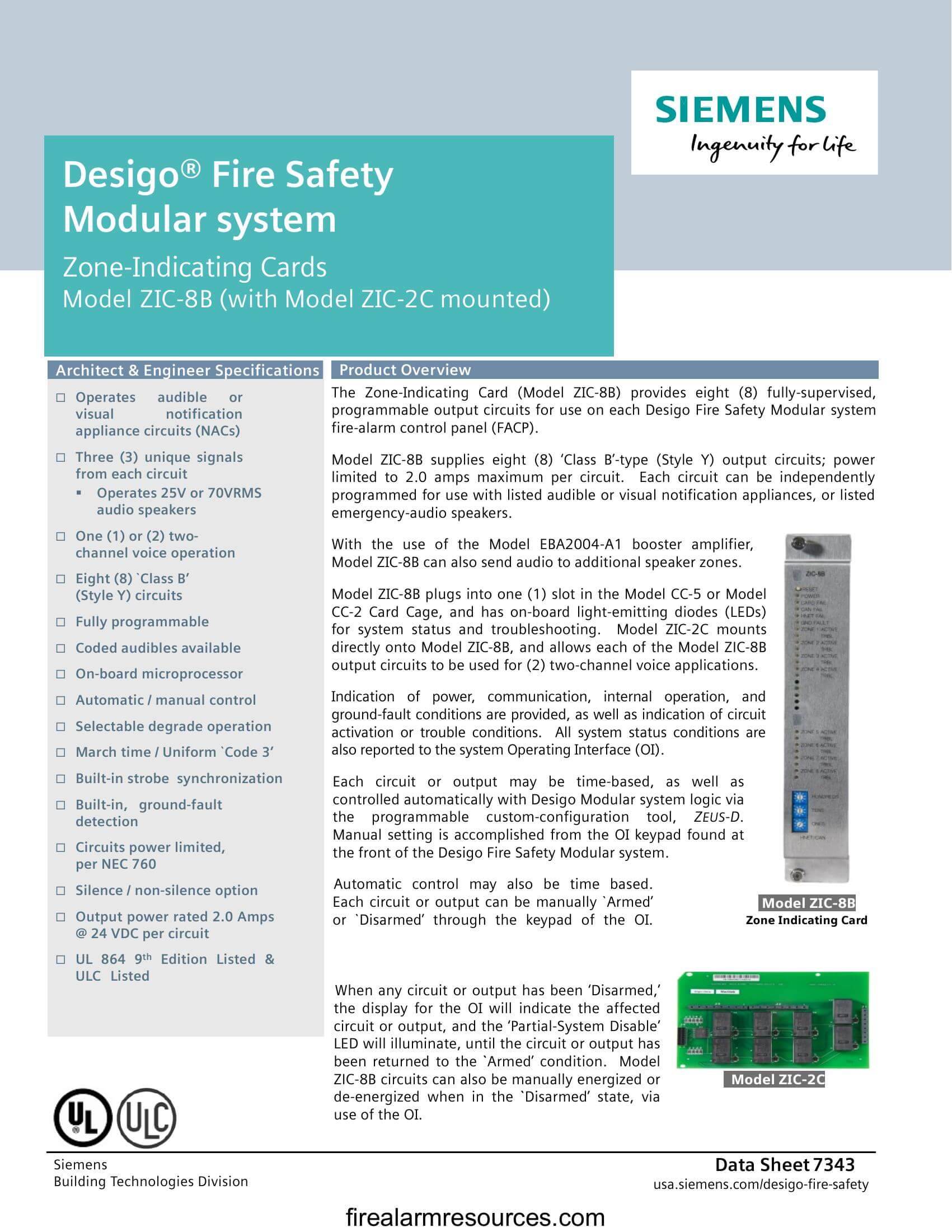 Siemens ZIC8B Desigo Modular ZoneIndicating Cards (with... Download