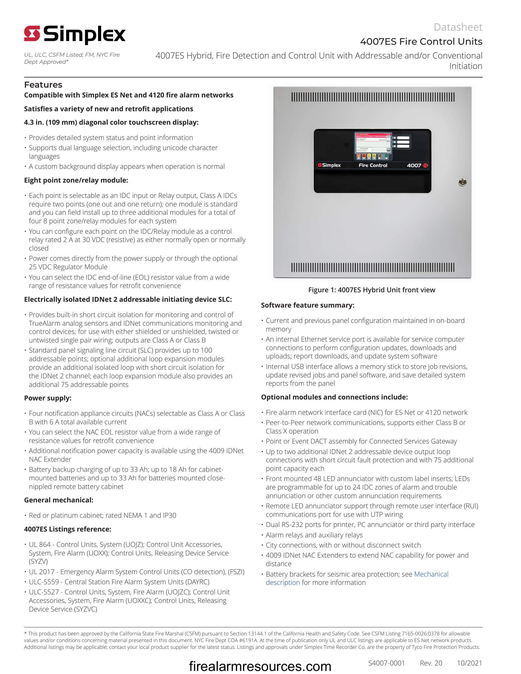 Simplex 4007ES Hybrid, Fire Detection and Control Unit wi... | Download ...