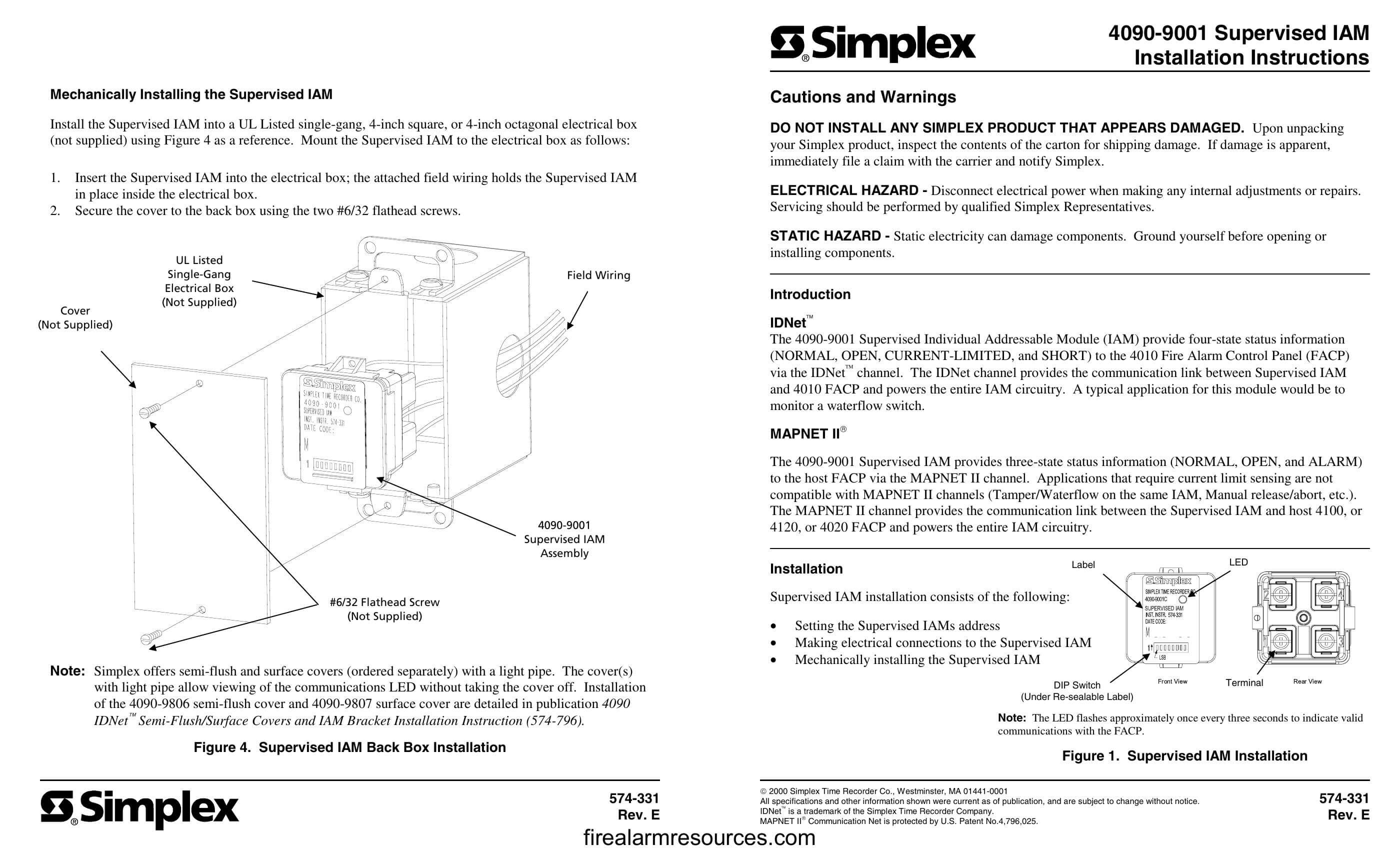 Simplex 4090-9001 IDNet Supervised IAM Installation Instr... | Download