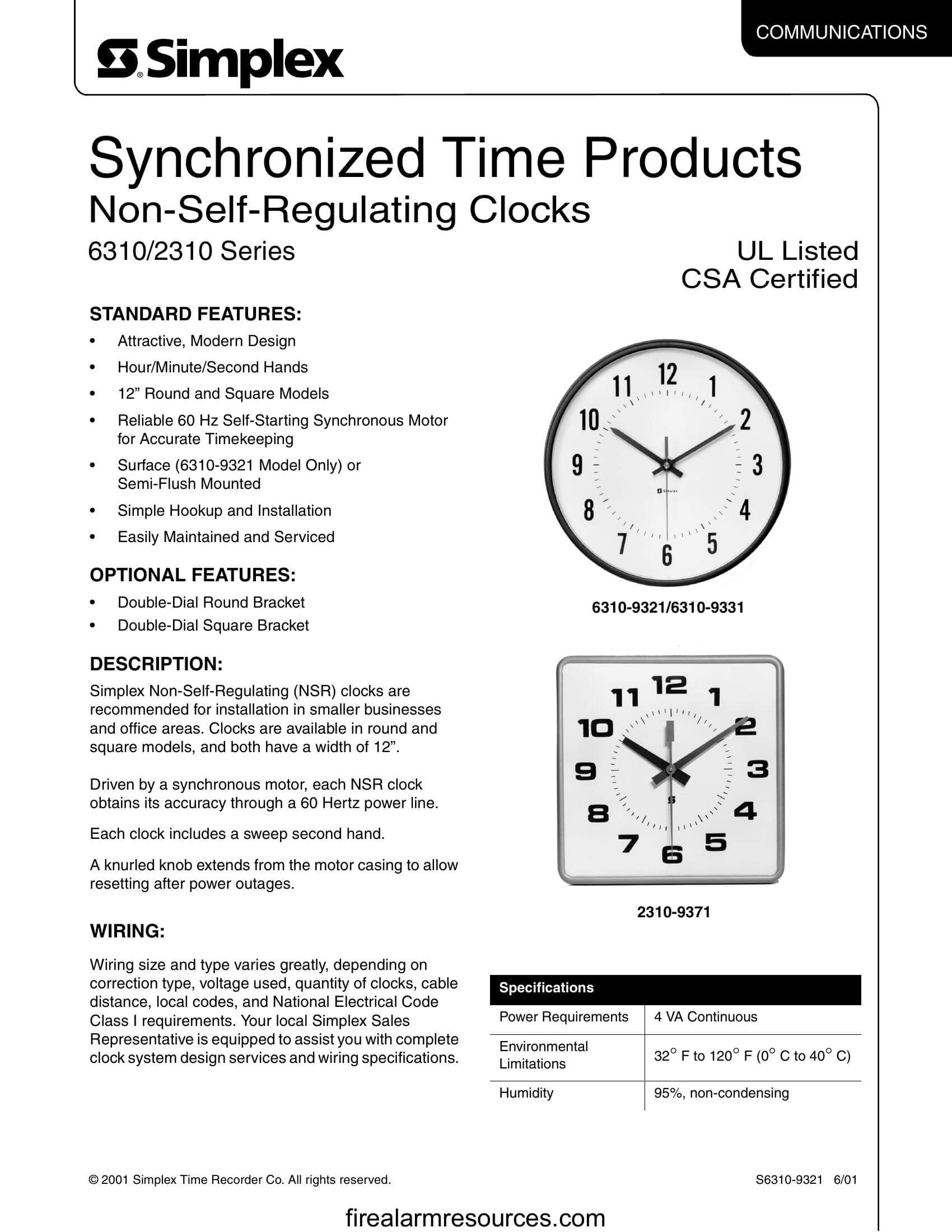 Simplex Synchronized Time Products, Synchronous Clocks 63... Download