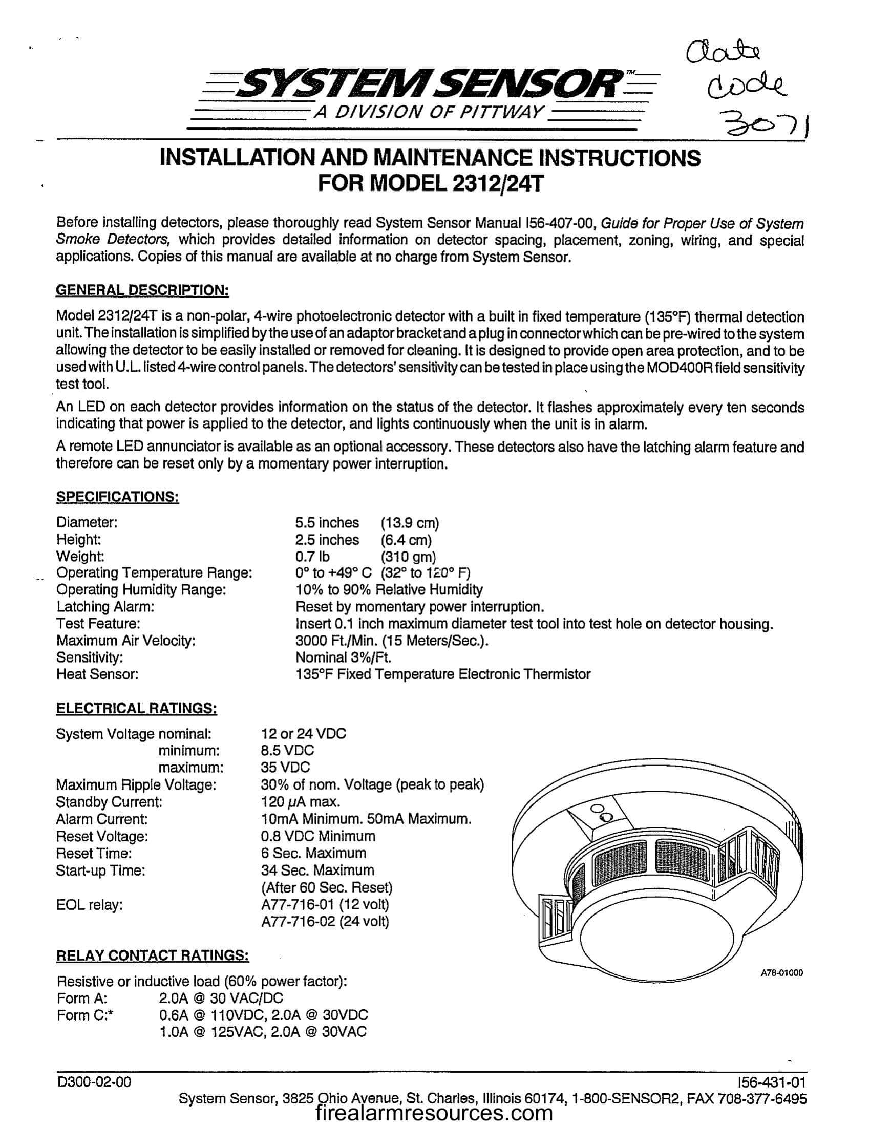 System Sensor 2112_24AITR Manual Download fire alarm documents