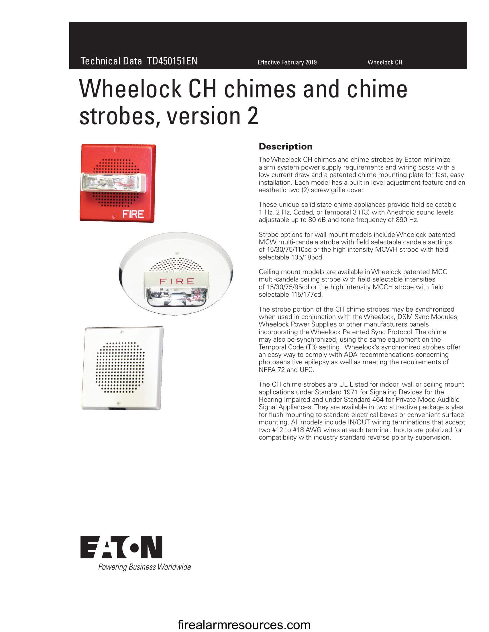 Wheelock CH chimes data sheet Download fire alarm documents