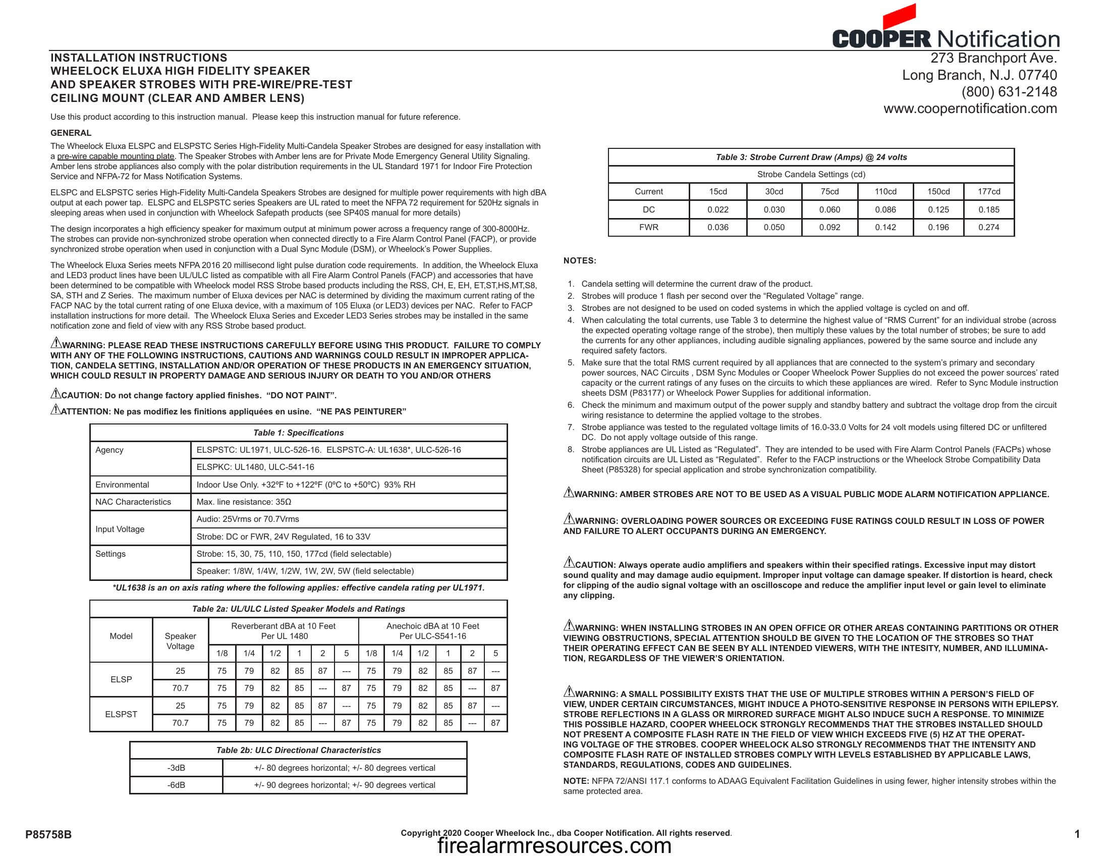 Wheelock Exceder LED3 speaker ceiling install sheet P85445 Download