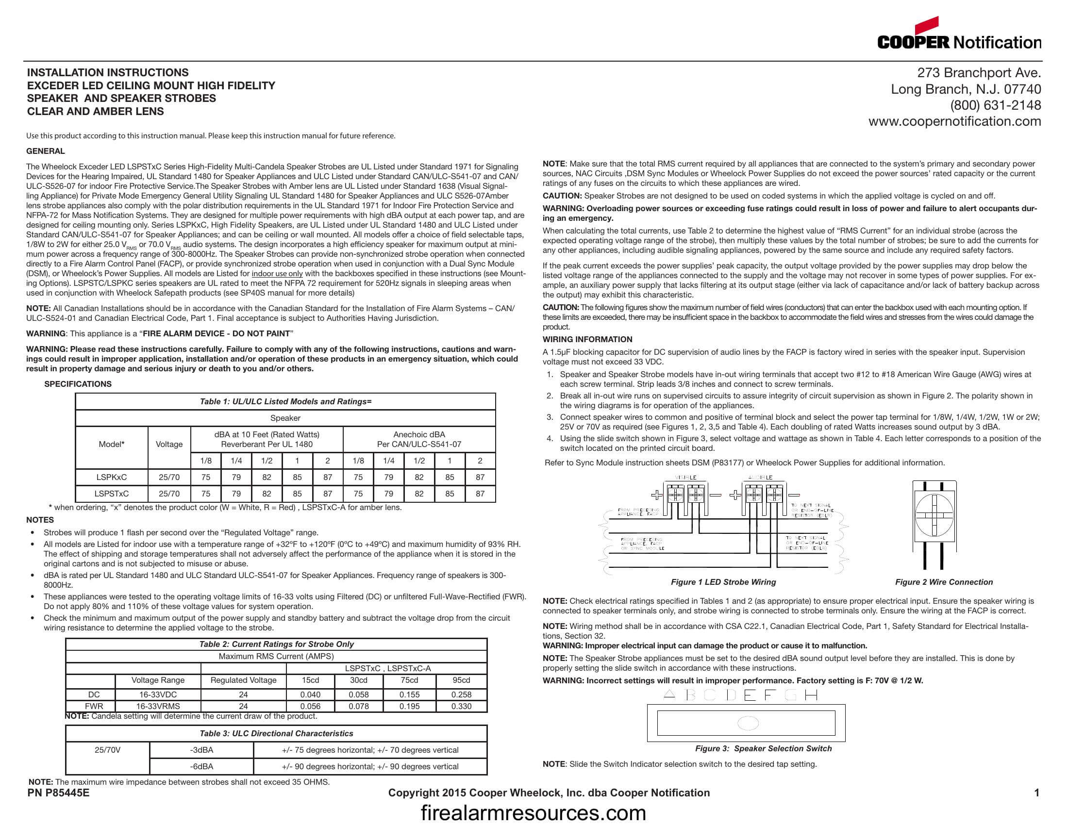 Wheelock Exceder LED3 speaker ceiling install sheet P85445 Download
