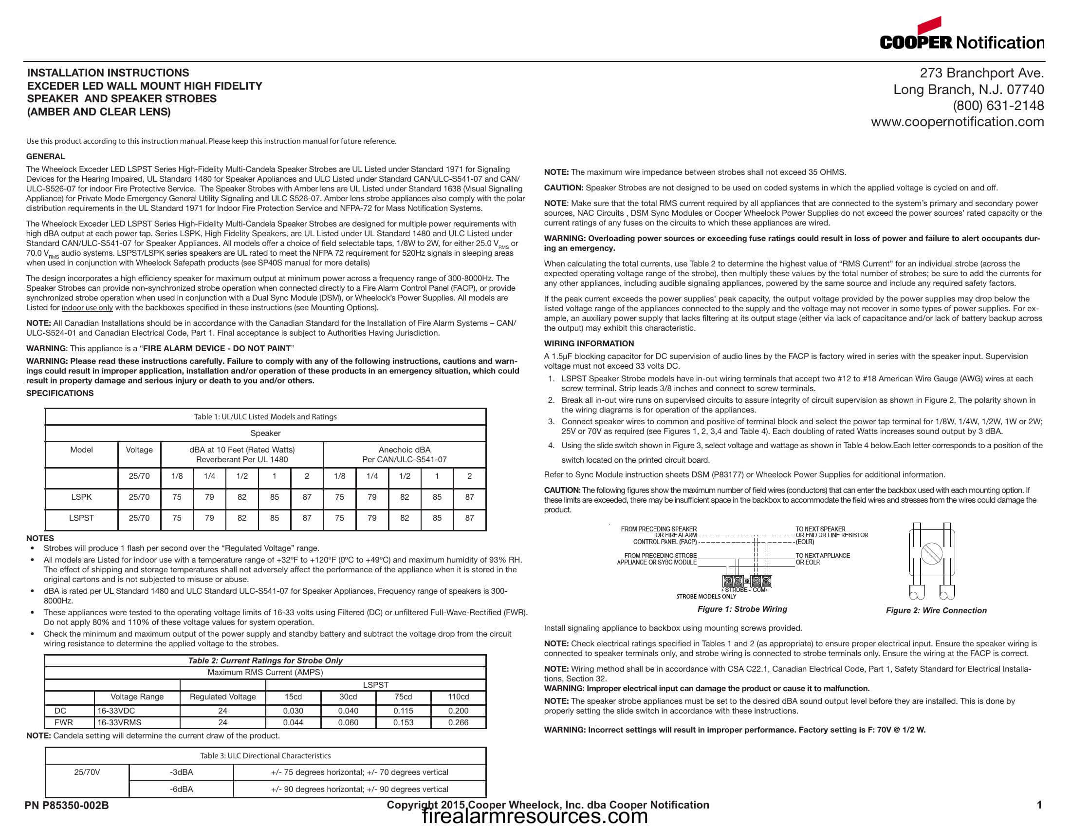 Wheelock Exceder LED3 speaker ceiling install sheet P85445 Download