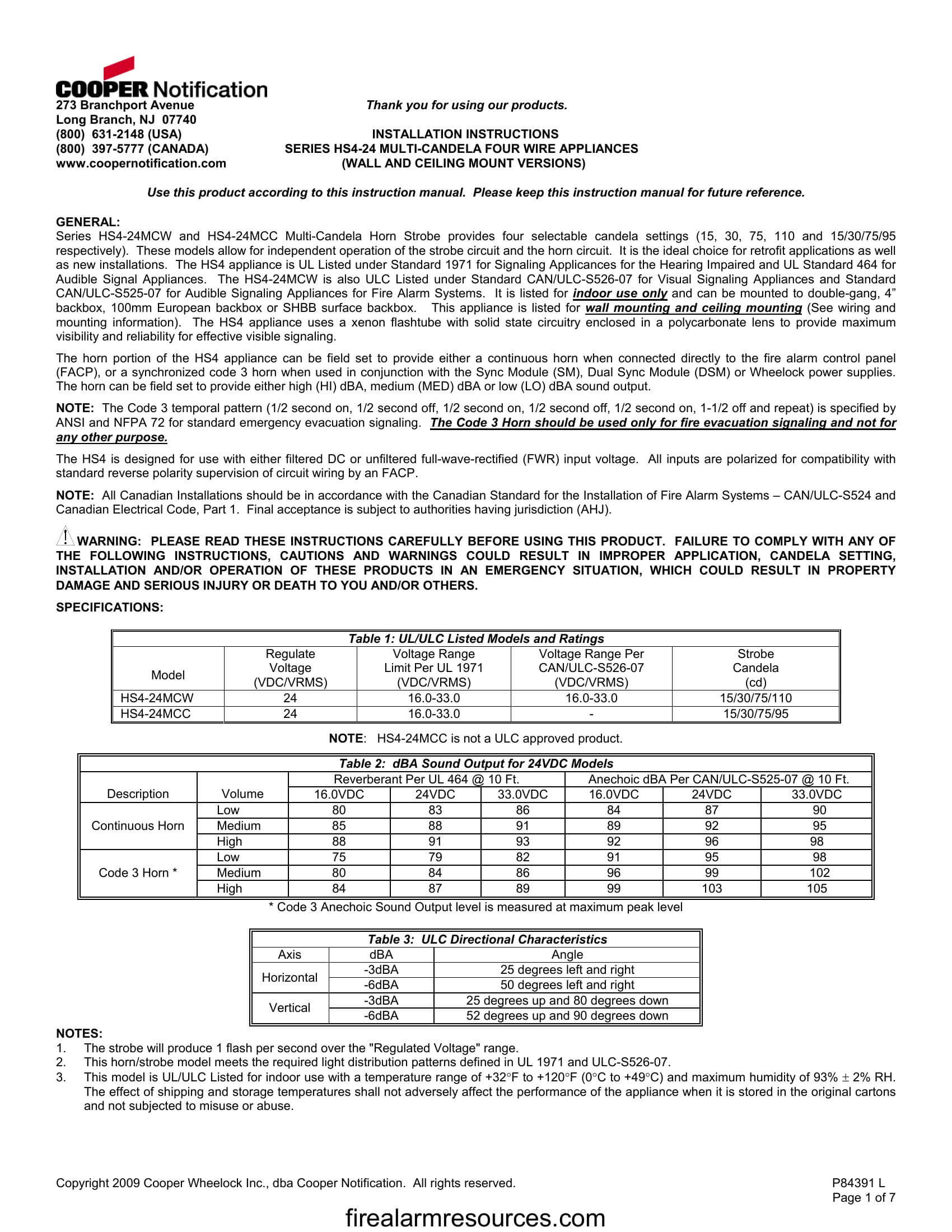 Wheelock HS horn install sheet P84432 Download fire alarm documents