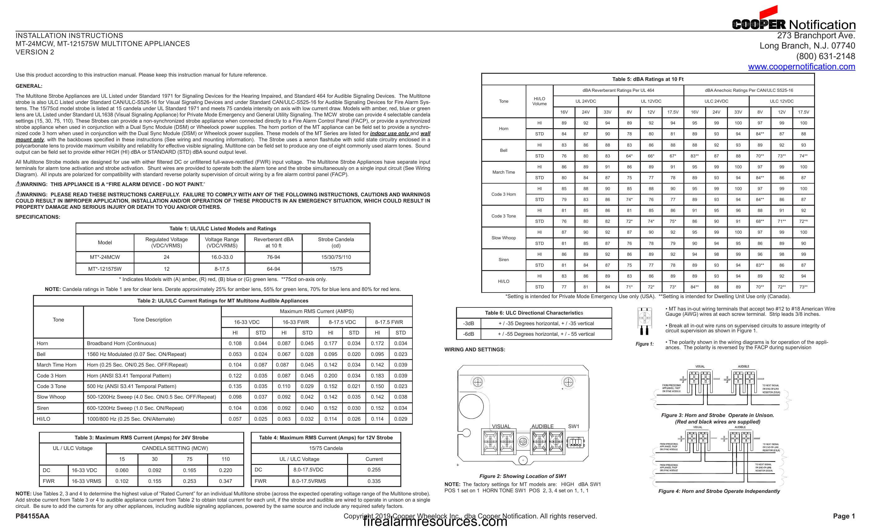 Wheelock AMT horn strobe installation sheet P84158 Download fire